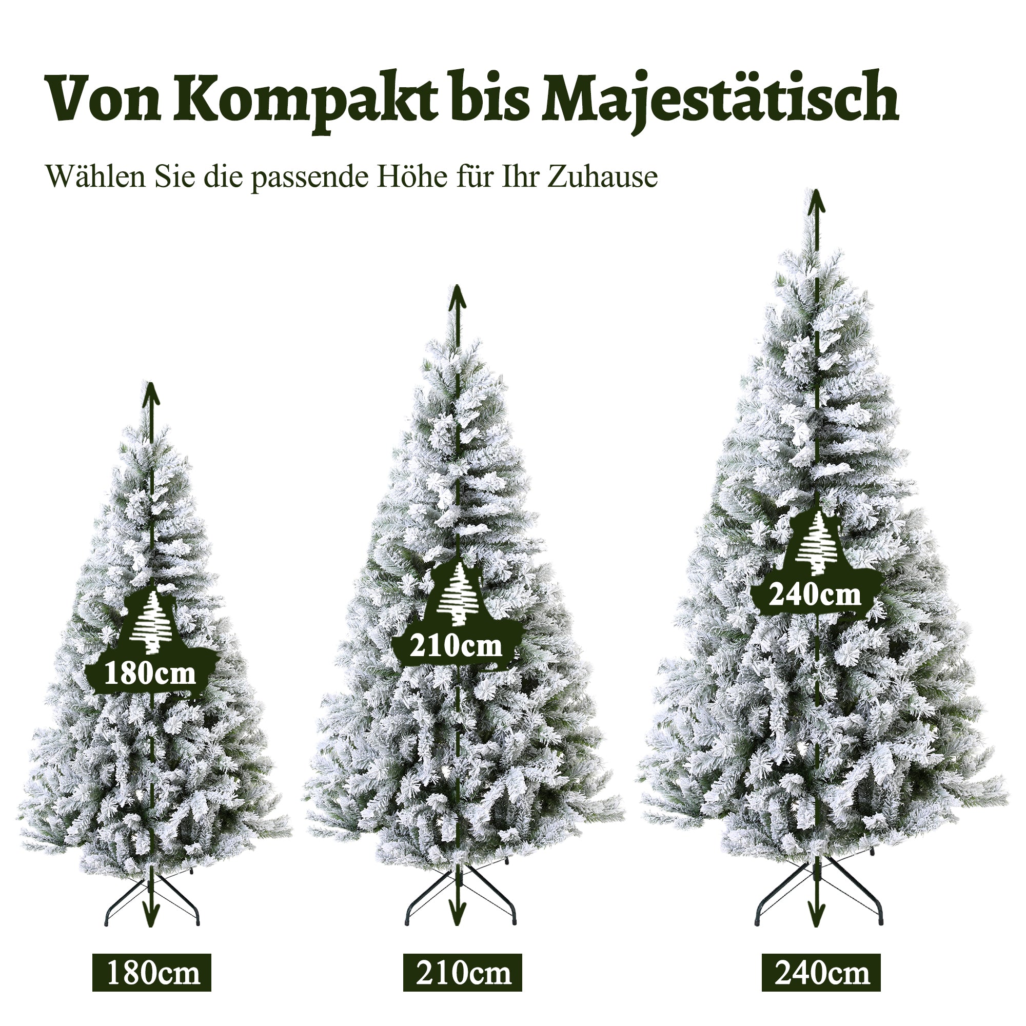 Artificial Snow-Flocked Christmas Tree – Snowy Fir Tree in Various Sizes (180–240 cm), Dense PVC Tree, Foldable Umbrella Design, Realistic Look, Incl. Metal Stand, Flame Retardant