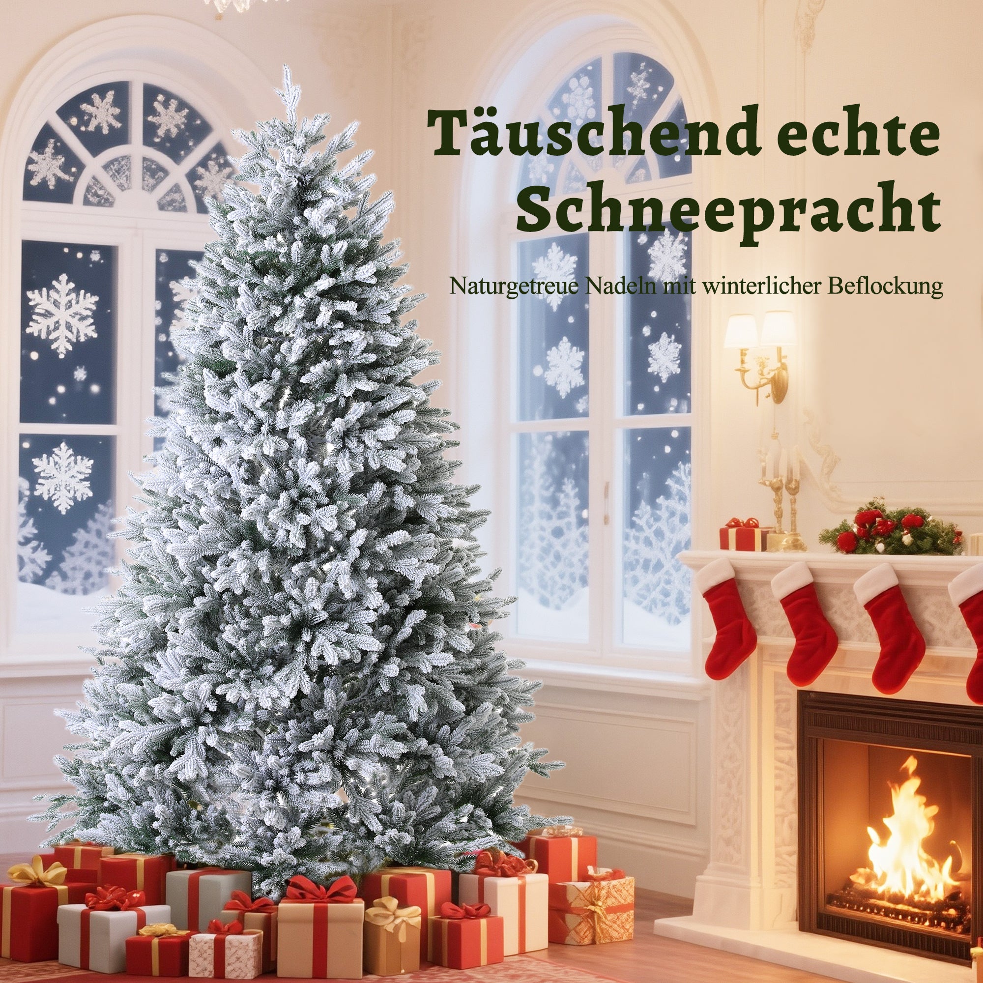 Premium Artificial Christmas Tree 180/210/240cm – Snow-Flocked & Realistic | Dense 100% PE Branches with Sturdy Metal Stand – Natural-Looking Pine Tree Without Lights