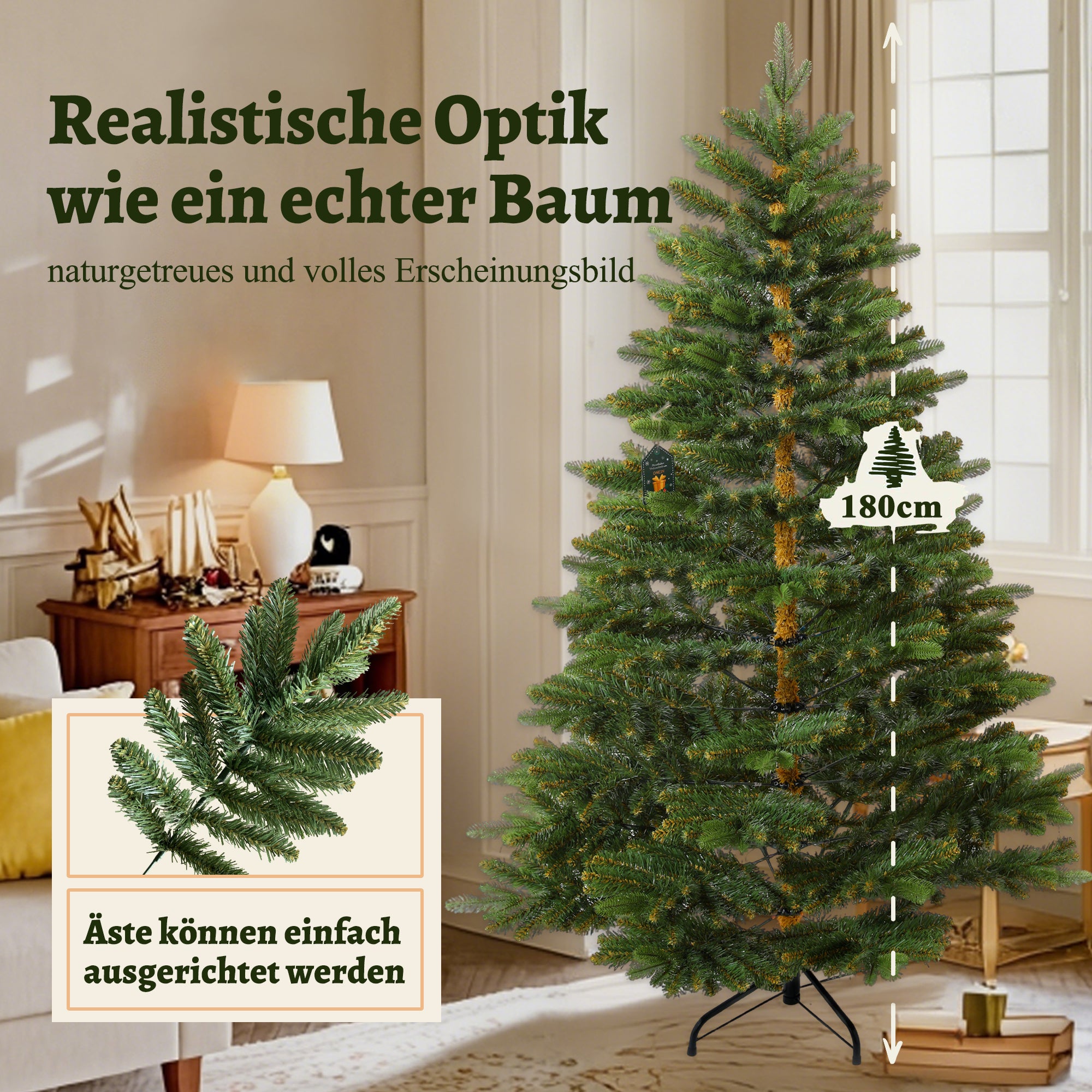 Artificial Christmas Tree 180 cm - Premium Nordmann Fir with PE Tips & PVC Branches & Metal Stand - Lifelike, Flame-Retardant, Includes Storage Bag - Artificial Tree for Christmas Decoration