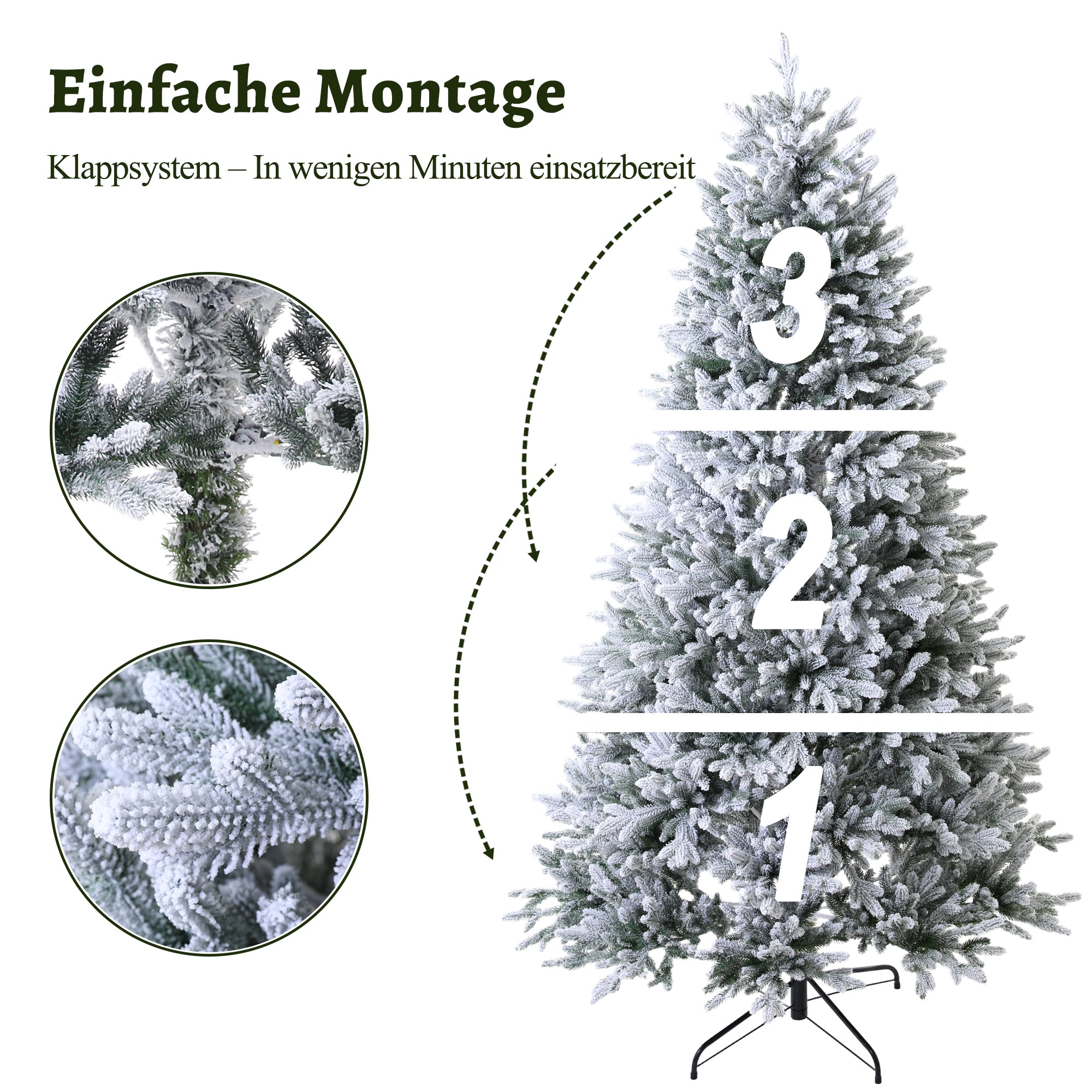 Premium Artificial Christmas Tree 180/210/240cm – Snow-Flocked & Realistic | Dense 100% PE Branches with Sturdy Metal Stand – Natural-Looking Pine Tree Without Lights