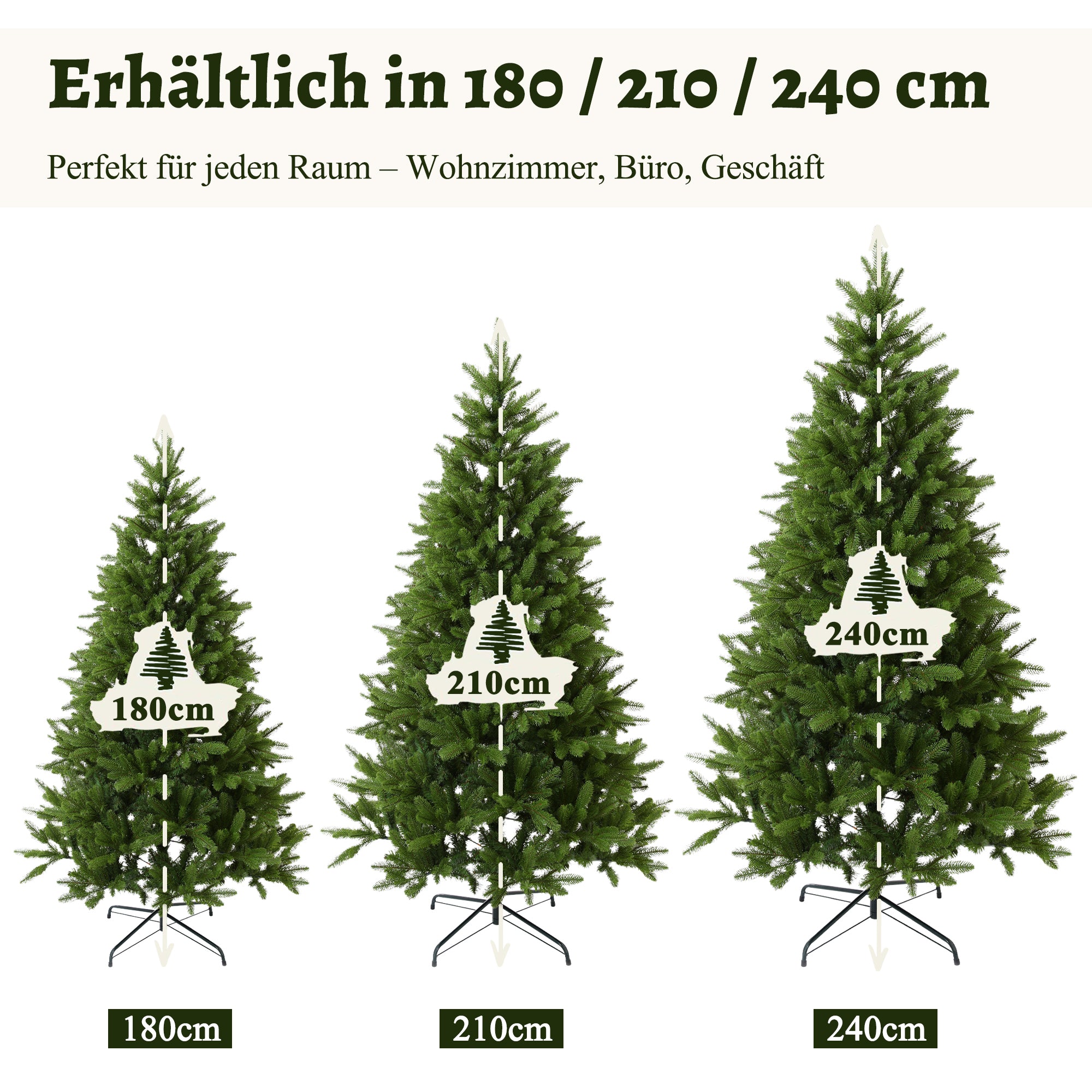 YULEMS Artificial Christmas Tree 180/210/240cm – Realistic PE+PVC Branches & Sturdy Metal Base – Dense, Durable & Lifelike – Indoor Christmas Decoration